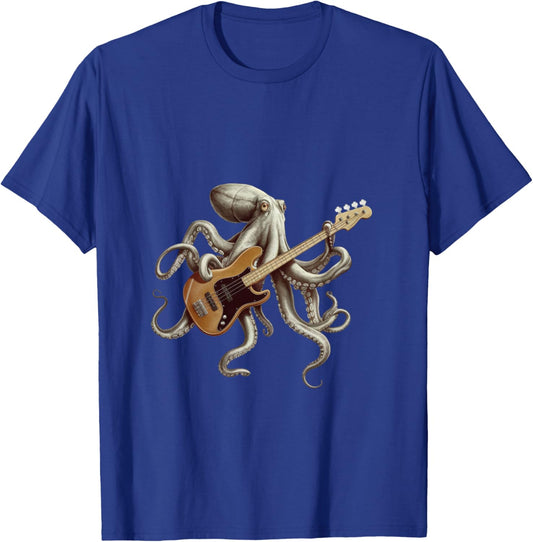 Octopus Playing Bass Guitar Bassist Octopus Rock Music T-Shirt - T-Shirt | Royal