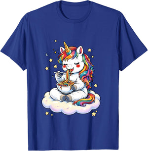 Chibi Unicorn isst Regenbogen-Spaghetti-Nudelgrafik Langarmshirt T-Shirt - T-Shirt | Royal