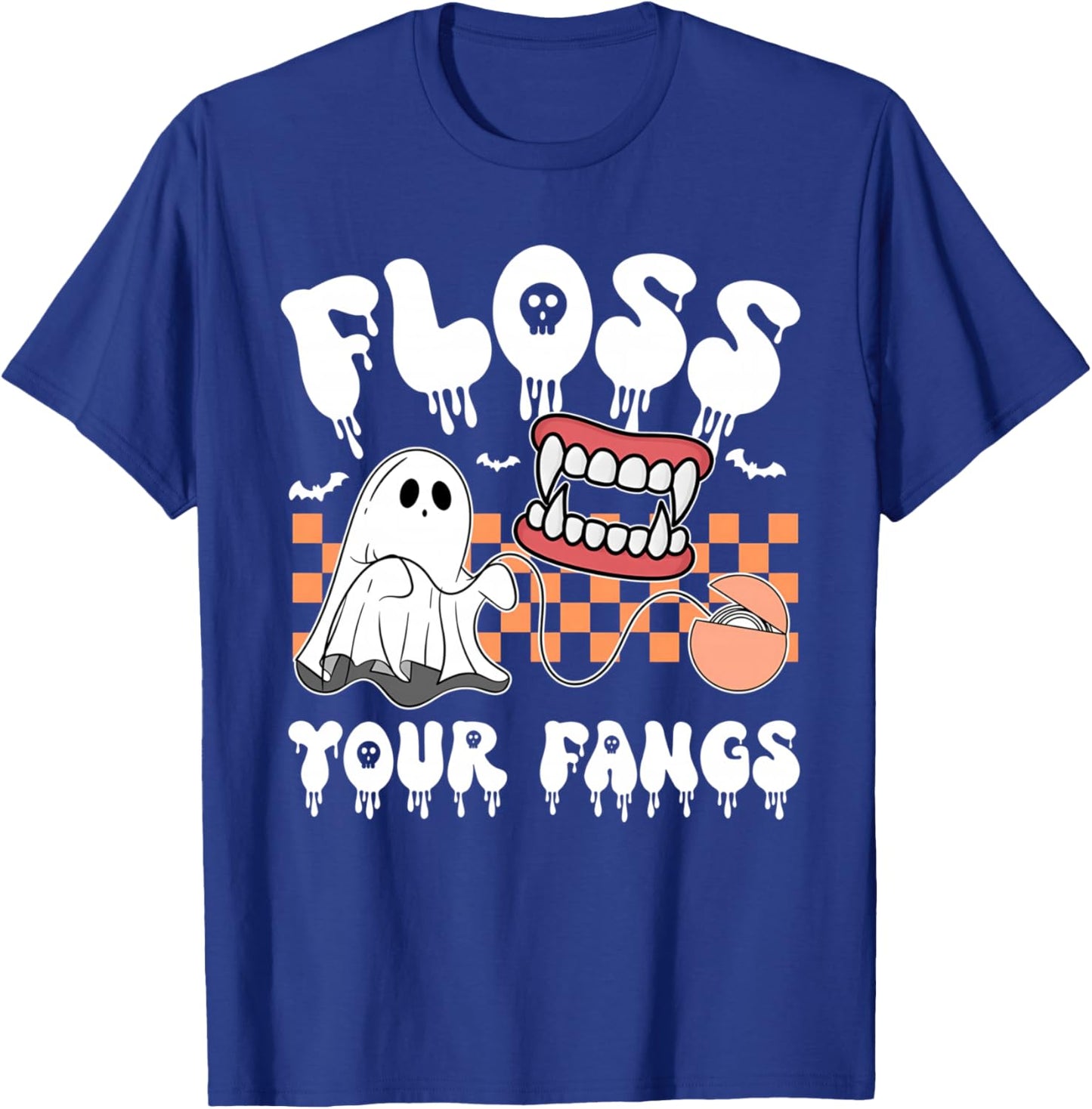 Floss Your Fangs Boo Dental Halloween Spooky Dentist T-Shirt - T-Shirt | Royal