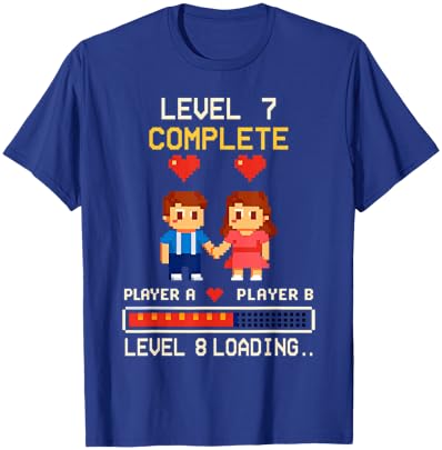 7th Wedding Anniversary Gamer Vintage Level 7 Complete T-Shirt - T-Shirt | Royal