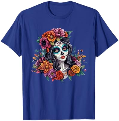 Day of The Dead Sugar Skull Woman Floral Crown T-Shirt - T-Shirt | Royal