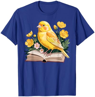 Canary Bird Floral Book Yellow Bird Reading Bookish Teacher T-Shirt - T-Shirt | Royal