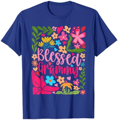 Blessed Grammy Retro Boho Flowers Floral Mother's Day T-Shirt - T-Shirt | Royal
