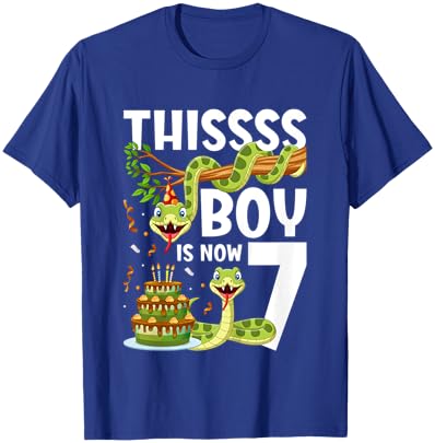Kids 7th Reptile Birthday 7 Year Old Boy Snake Birthday Party T-Shirt - T-Shirt | Royal