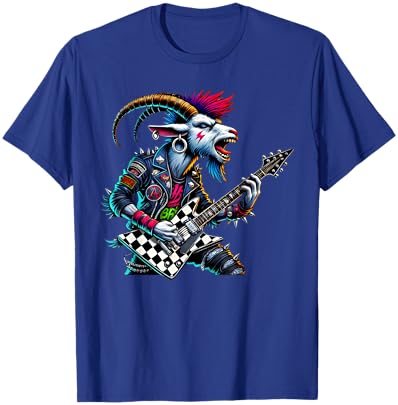 Funny Punk Goat Rock Goat Rock and Roll Guitar Music T-Shirt - T-Shirt | Royal