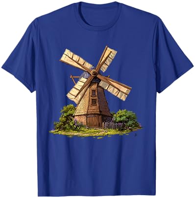 Vintage Dutch Windmill Rustic Farm Countryside Scene T-Shirt - T-Shirt | Royal