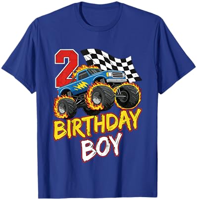 Kids Birthday Monster Truck 2 Year Old Boys 2nd Party Born 2024 T-Shirt - T-Shirt | Royal