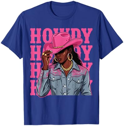Howdy Black Cowgirl Pink Hat Western Country Rodeo T-Shirt - T-Shirt | Royal