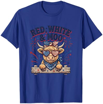 Vintage Cute Red, White and Moo Funny 4th of July T-Shirt - T-Shirt | Royal