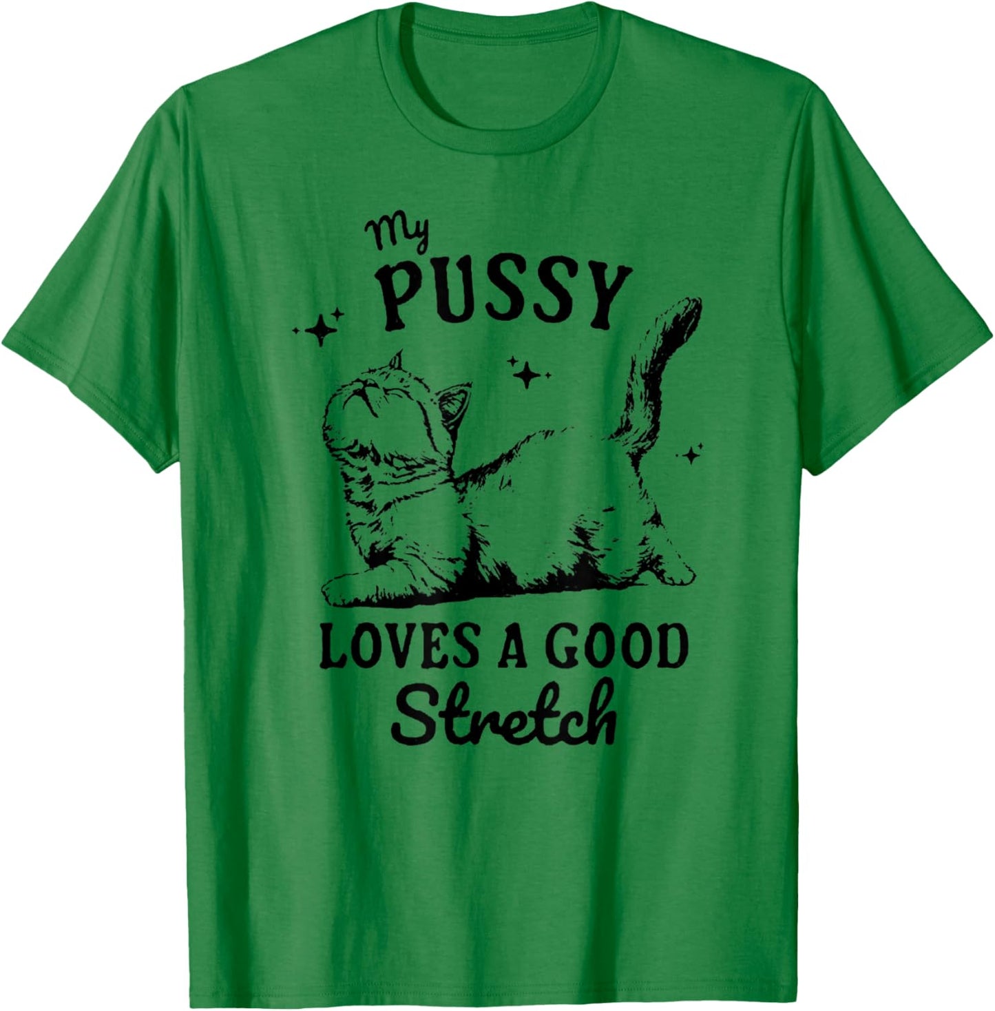 My Pussy Love A Good Stretch, Funny Raunchy Cat, Funny Meme T-Shirt - T-Shirt | Irish Green