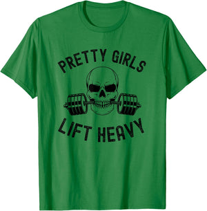 Pretty Girls Lift Heavy Weightlifter women gym skeleton T-Shirt - T-Shirt | Irish Green
