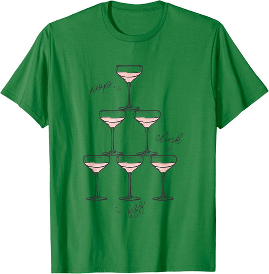 Pop Clink Fizz Champagne Tower Vintage Portrait T-Shirt - T-Shirt | Irish Green