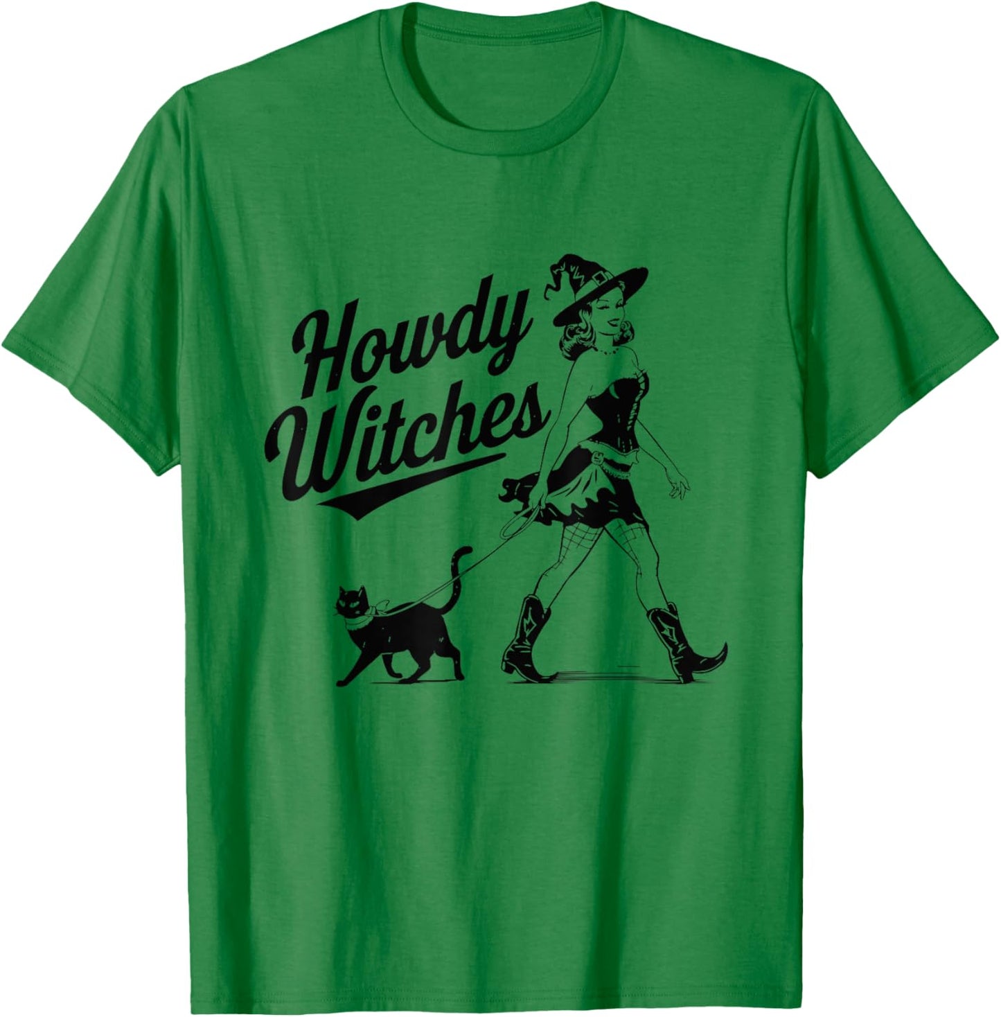 Howdy Witches Witch Hat Cat Halloween T-Shirt - T-Shirt | Irish Green