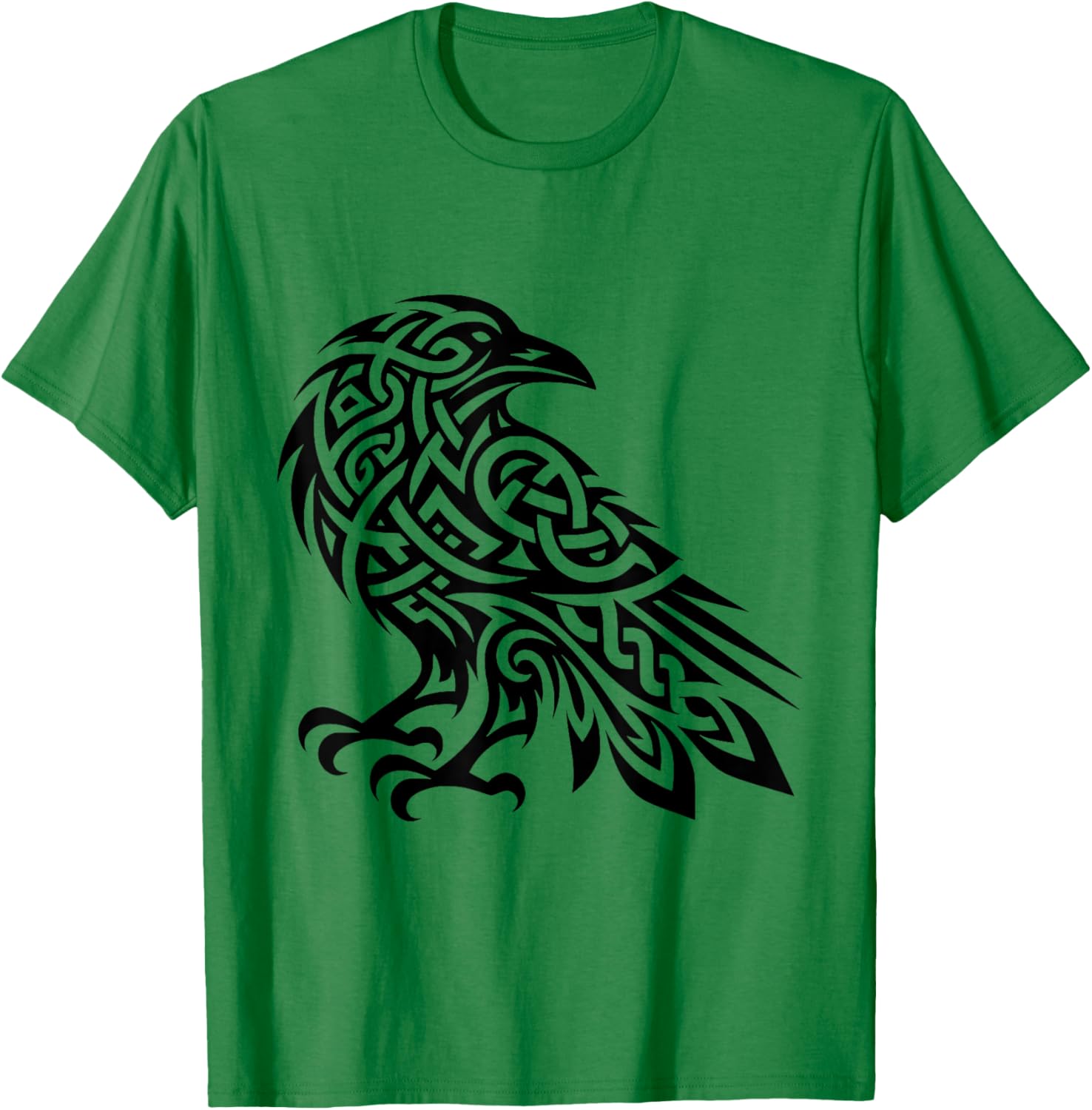 Tribal Crow Nordic Motifs Gaelic Patterns Crow Ornamental T-Shirt - T-Shirt | Irish Green