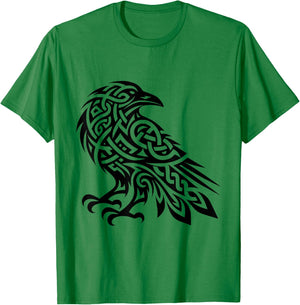 Tribal Crow Nordic Motifs Gaelic Patterns Crow Ornamental T-Shirt - T-Shirt | Irish Green