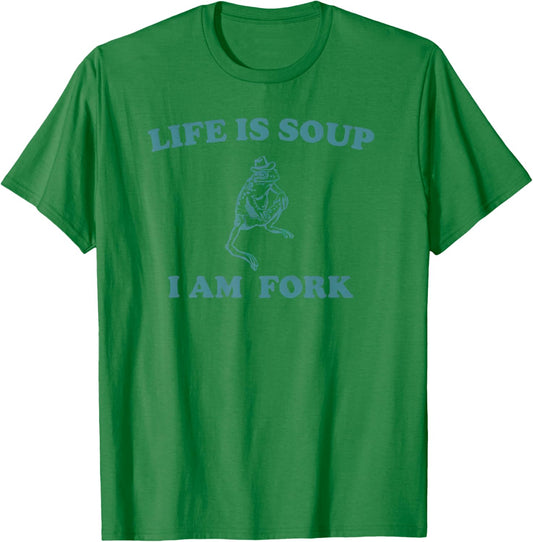 Life Is Soup I Am Fork Frog Funny Retro Meme Vintage T-Shirt - T-Shirt | Irish Green