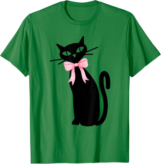 Atomic Cat Black With Pink Bow MCM Retro Kitty Men Women Kids T-Shirt - T-Shirt | Irish Green