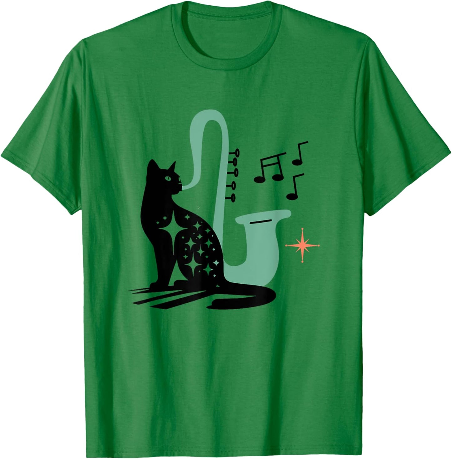 Retro Musical Cat Saxophone Midcentury Modern Mid Century T-Shirt - T-Shirt | Irish Green
