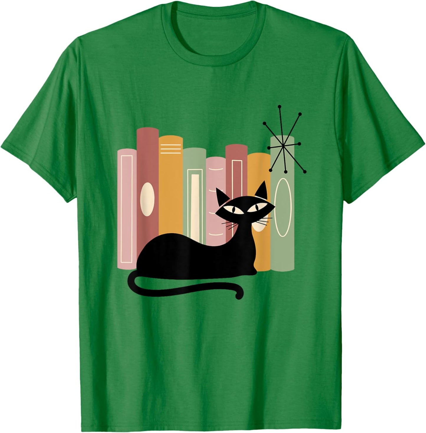 Book Lover Modern Retro Cat Midcentury Mid Century Age 1950s Women Kids T-Shirt - T-Shirt | Irish Green