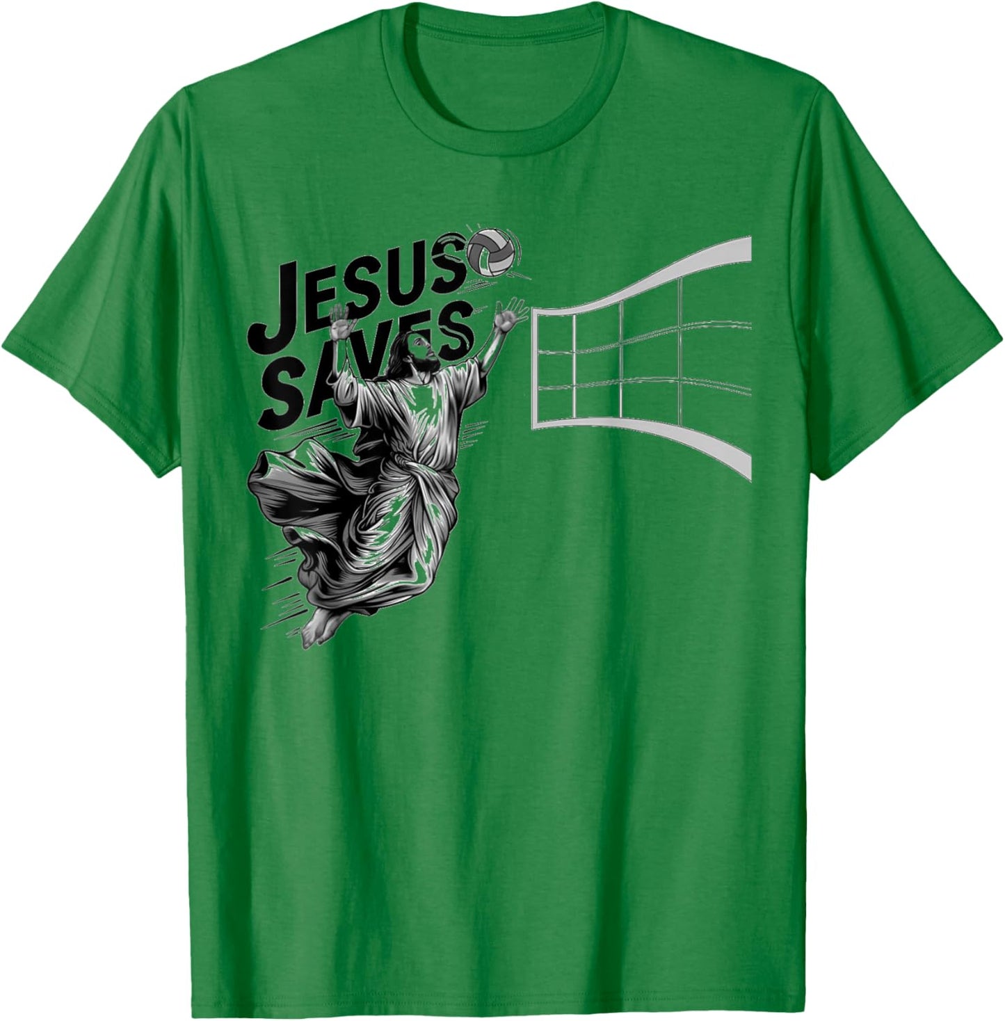 Jesus Volleyball Saves Funny Christian Faith Believer T-Shirt - T-Shirt | Irish Green