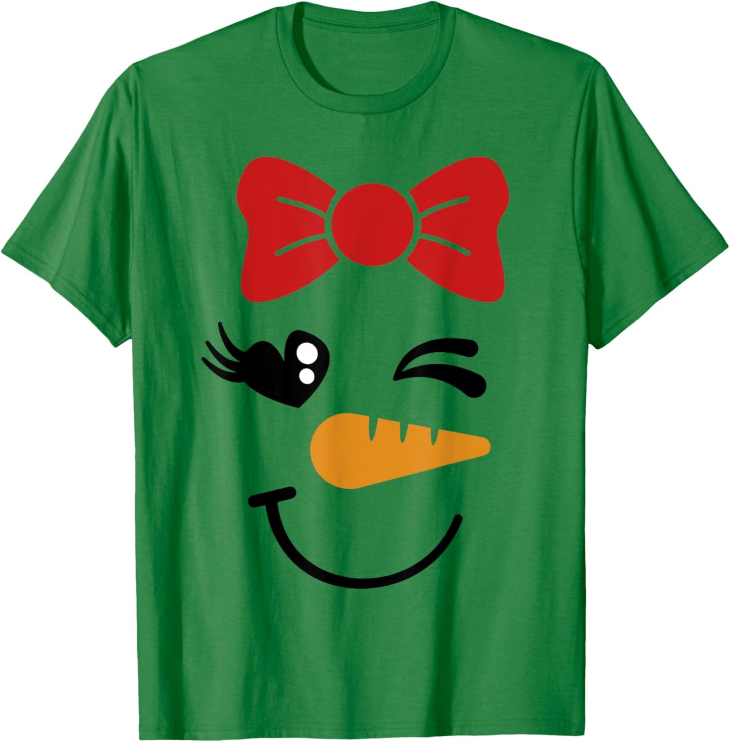 Pink Bow Snowman For Girls Cute Snowgirl Face Christmas T-Shirt - T-Shirt | Irish Green