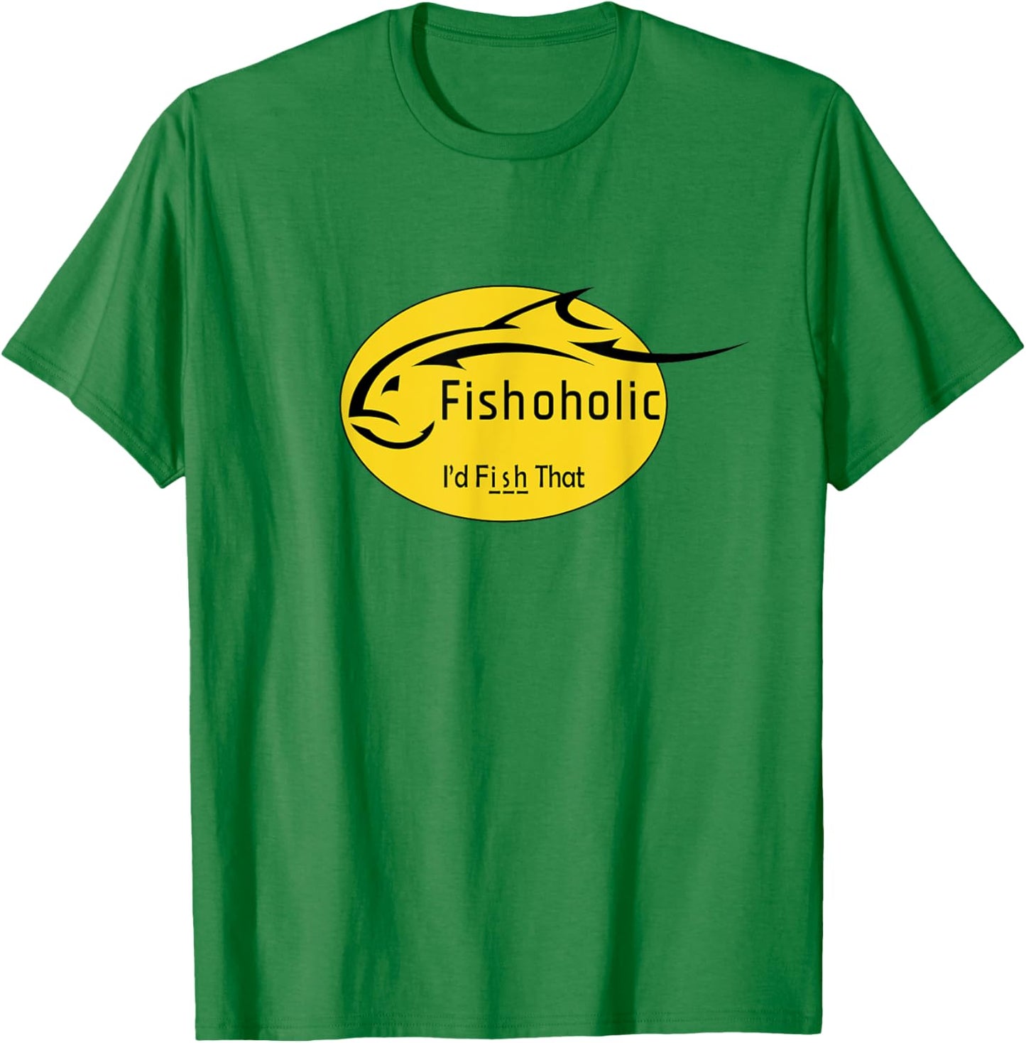 Fishoholic - Fish Logo -Adults Fishing , Grey, Small, Short Sleeve, Classic Fit T-Shirt - T-Shirt | Irish Green