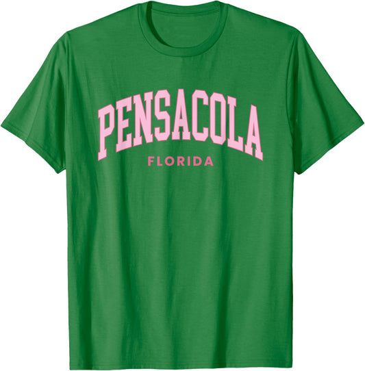 Pensacola Florida Retro Preppy Throwback Girls Pink T-Shirt - T-Shirt | Irish Green