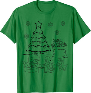 Merry Christmas Tree Dinosaurs XMAS DIY Kids Coloring T-Shirt - T-Shirt | Irish Green