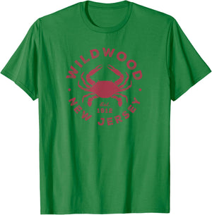 Vintage Wildwood New Jersey Atlantic Crab Beach Souvenir T-Shirt - T-Shirt | Irish Green