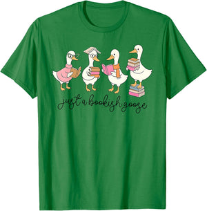 Just a Bookish Goose, Funny Halloween Fall Autum Book Lover T-Shirt - T-Shirt | Irish Green