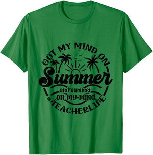 Vintage Style Got My Mind On Summer Vibes For Teacher Life T-Shirt - T-Shirt | Irish Green