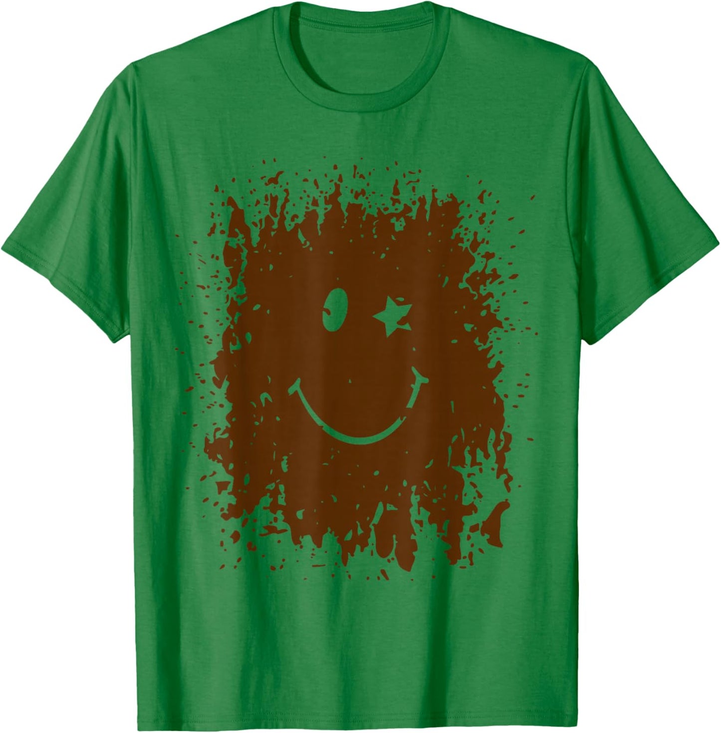 Funny Splash Mud Splatter Happy Smile Face Run Forest Gump T-Shirt - T-Shirt | Irish Green