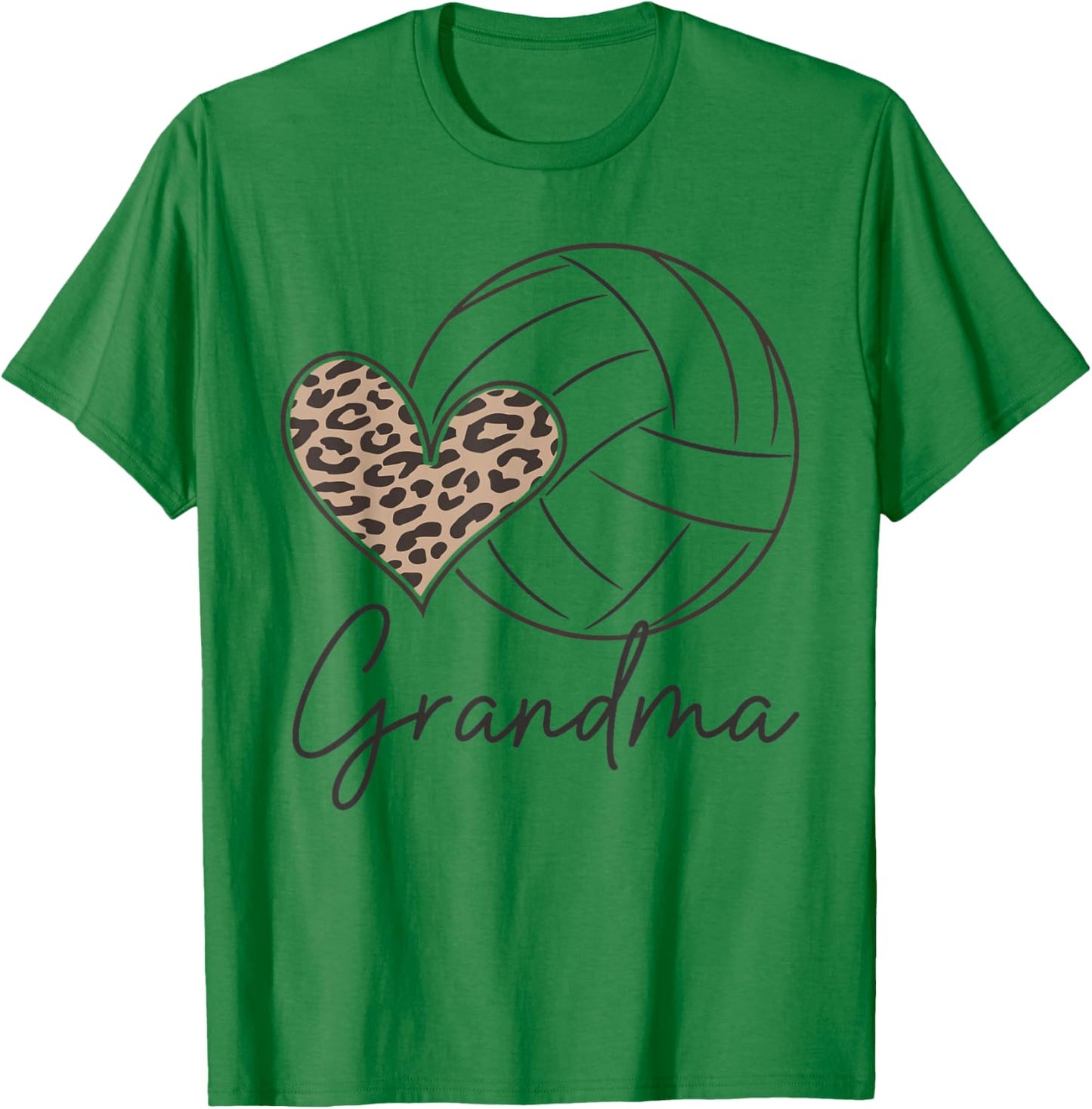 Volleyball Leopard Heart Sports Players Volleyball Grandma T-Shirt - T-Shirt | Irish Green