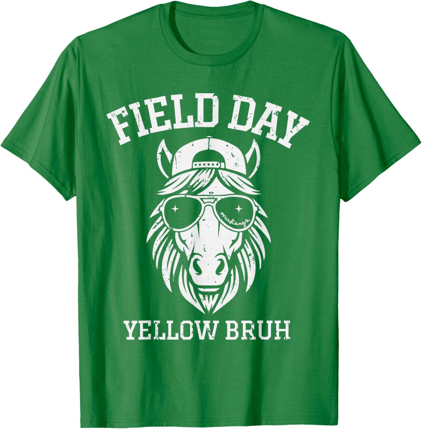 Mustang Field Day Yellow Bruh Gen Alpha Teacher Kid Boy Girl T-Shirt - T-Shirt | Irish Green
