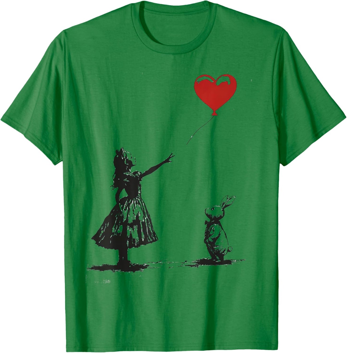 Alice in Wonderland with Balloon Rabbit Whimsical Fantasy T-Shirt - T-Shirt | Irish Green