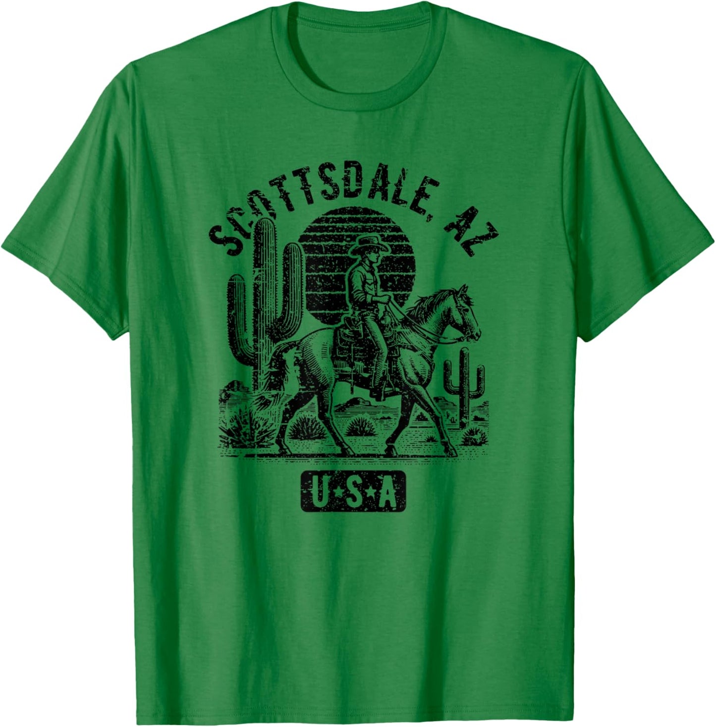 Scottsdale Arizona USA Cowboy Horse Vintage Style Design T-Shirt - T-Shirt | Irish Green