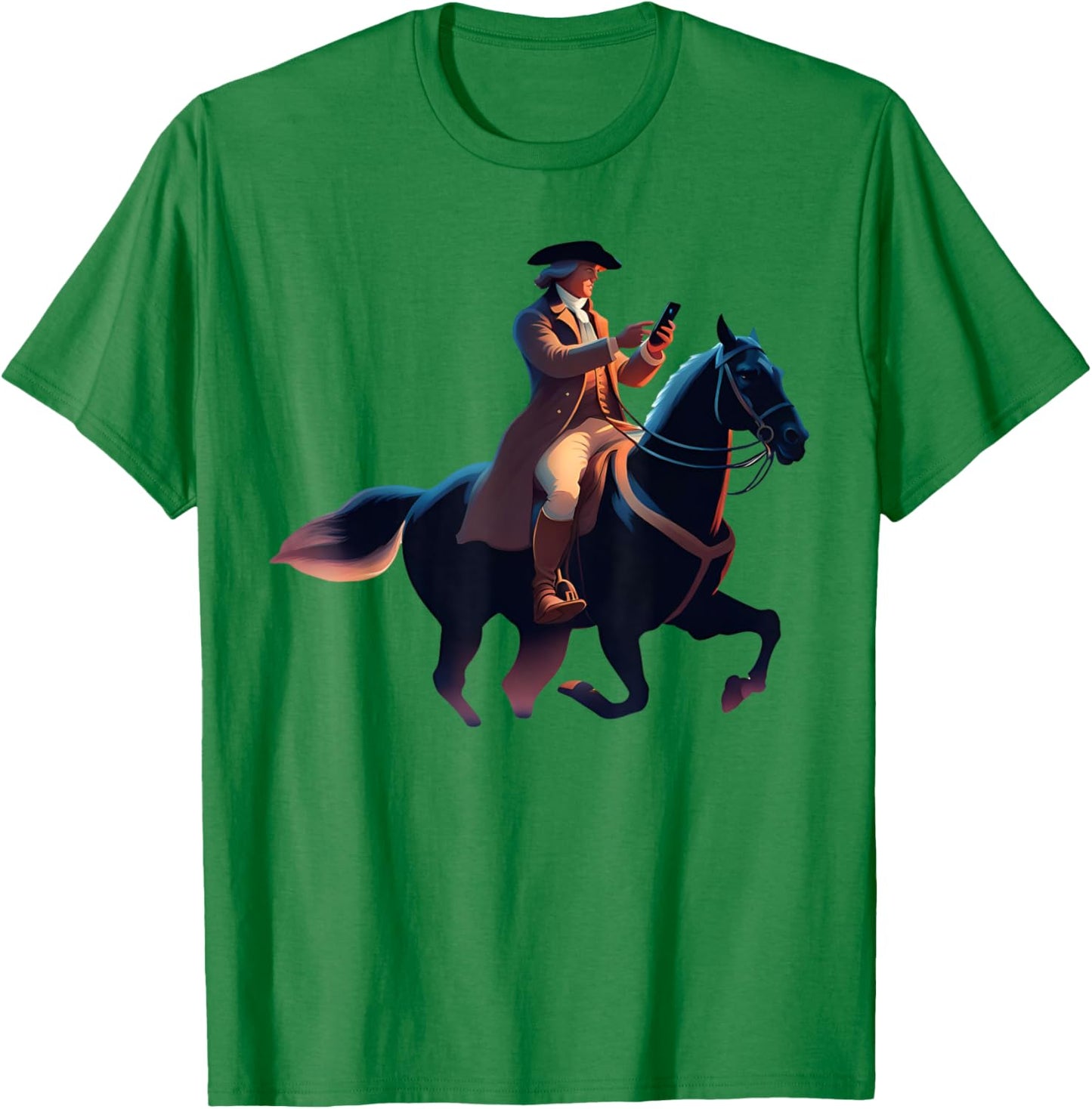 Paul Revere Texting On His Famous Ride T-Shirt - T-Shirt | Irish Green