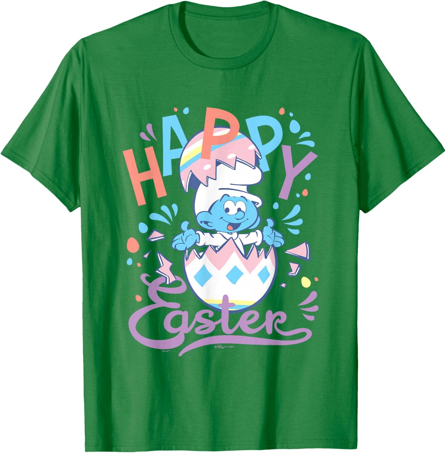 The Smurfs Happy Easter Cute Smurf Egg Pastel Colours Logo T-Shirt - T-Shirt | Irish Green