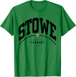 Stowe Vermont Hiking Stowe Souvenir Retro Mountain T-Shirt - T-Shirt | Irish Green
