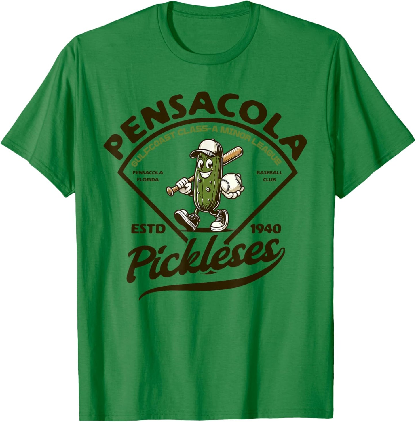 Pensacola Pickles Minor League Retro Baseball Club T-Shirt - T-Shirt | Irish Green