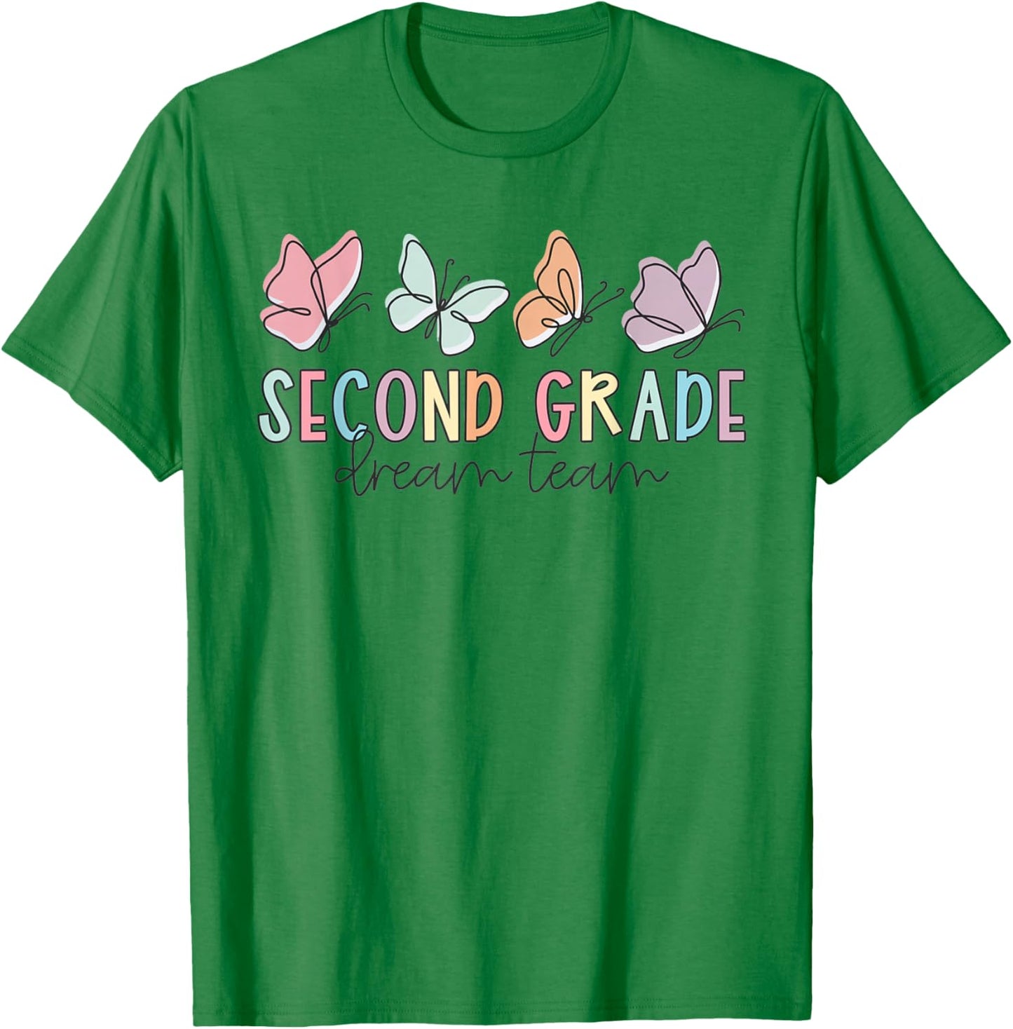 Second Grade Dream Team Butterfly Elementary Back to School T-Shirt - T-Shirt | Irish Green