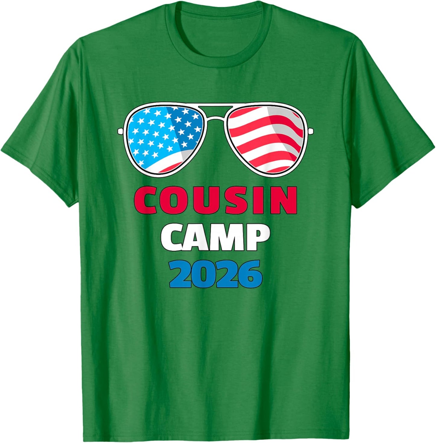 USA Cousin Camp 2026 Patriotic Sunglasses 4th of July T-Shirt - T-Shirt | Irish Green