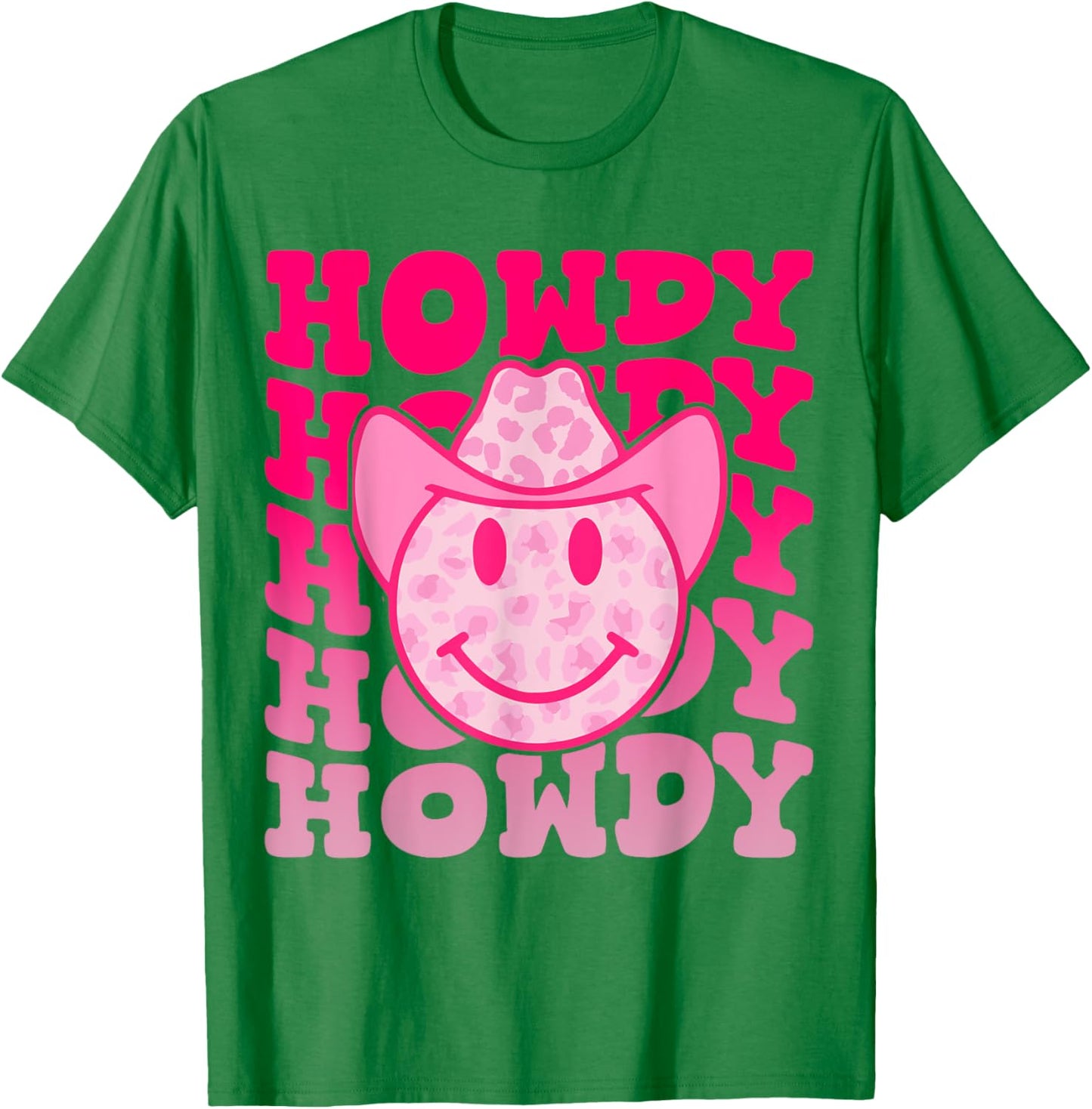 Western Country Cow Howdy Leopard Smile Face Cowgirl Rodeo T-Shirt - T-Shirt | Irish Green