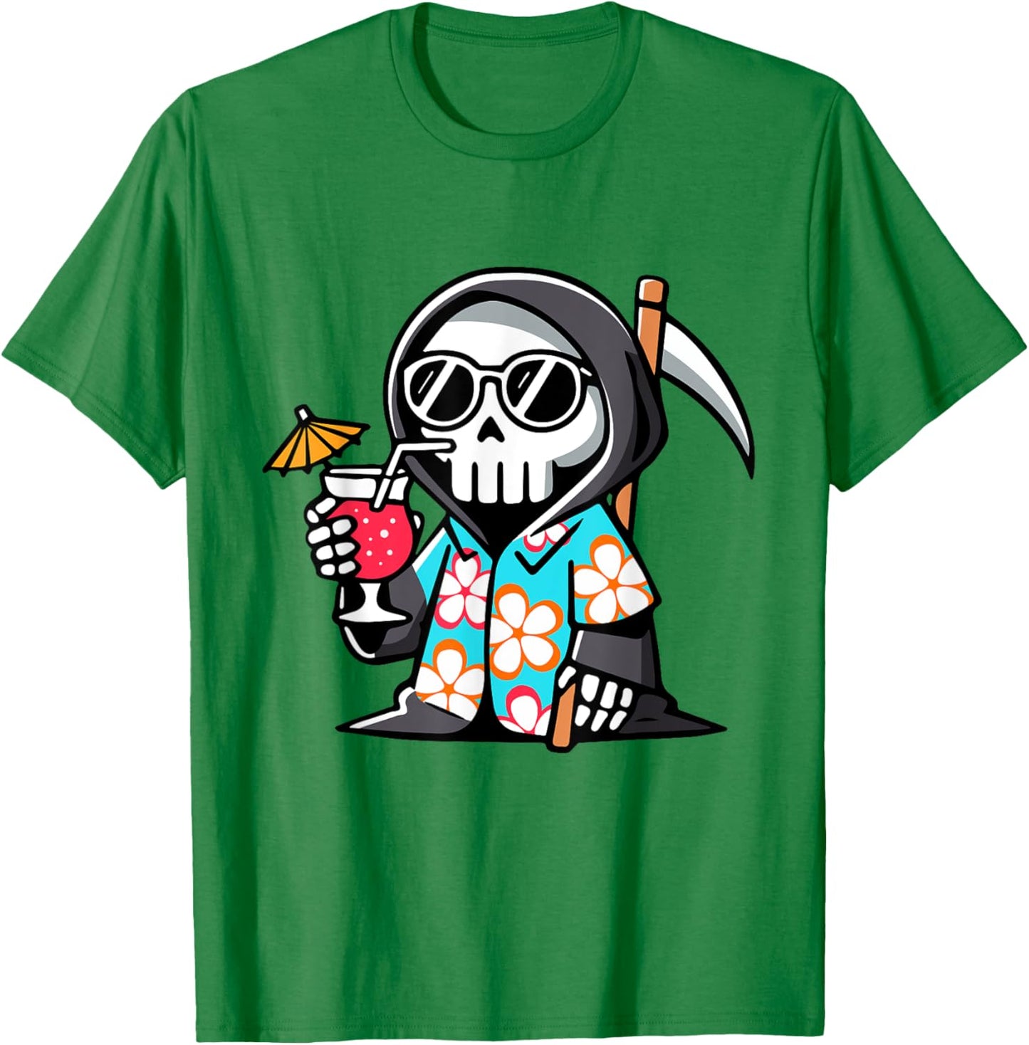 Funny Grim Reaper Hawaiian Summerween Summer Halloween T-Shirt - T-Shirt | Irish Green