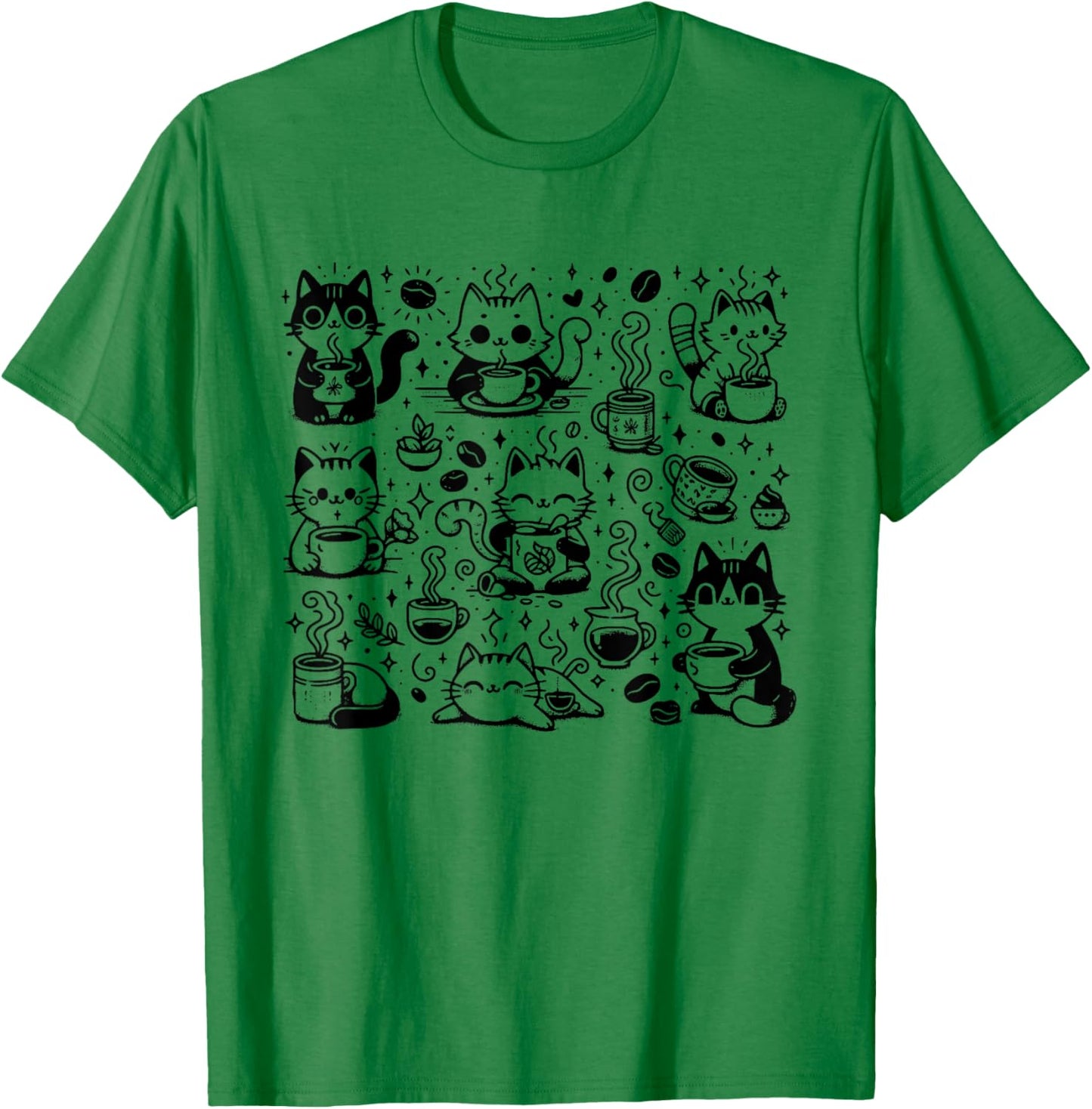 Funny Cats and Coffee T-Shirt - T-Shirt | Irish Green