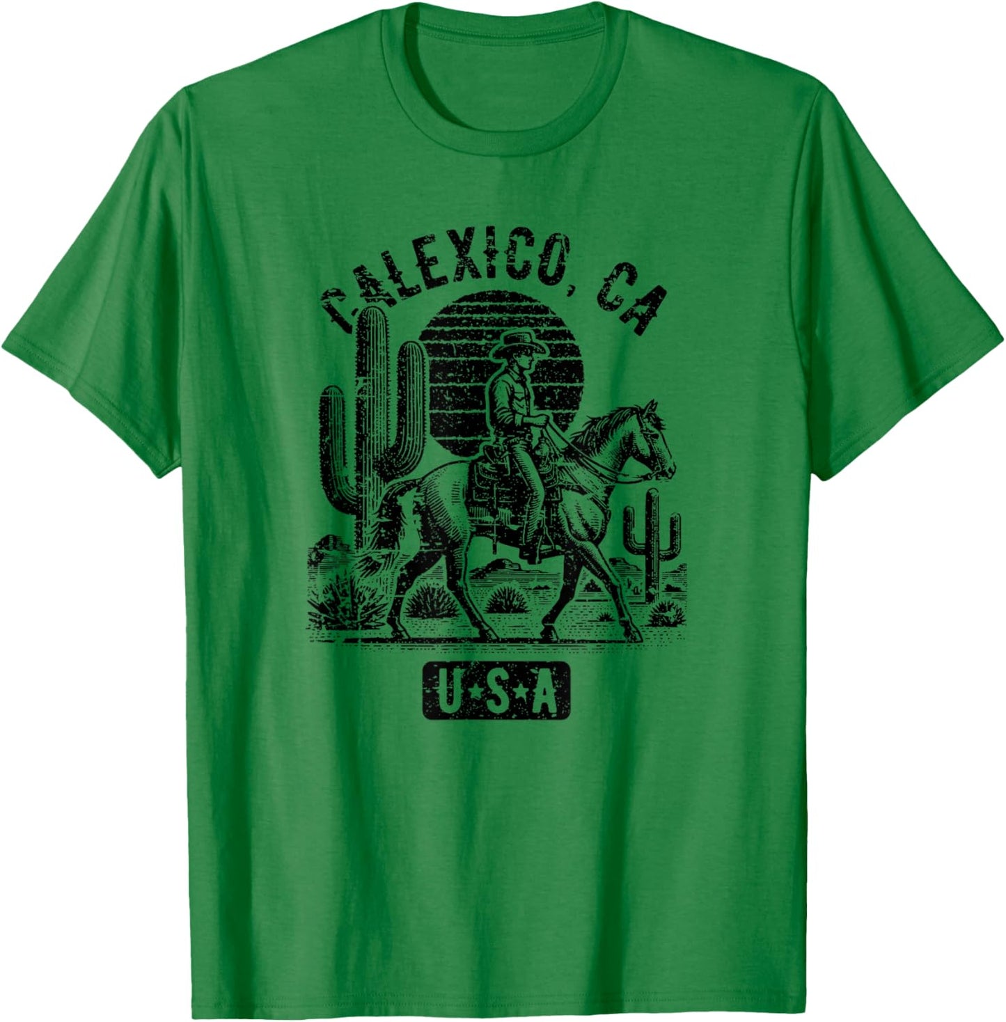 Calexico California USA Cowboy Horse Vintage Style Design T-Shirt - T-Shirt | Irish Green