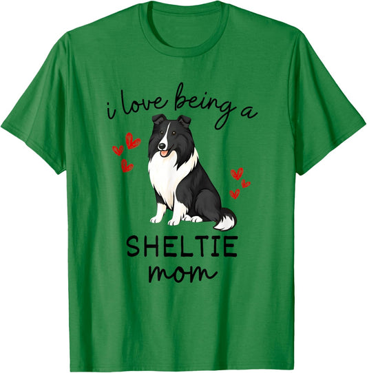 I Love Being a Sheltie Mom Bi Black and White Sheltie Mom T-Shirt - T-Shirt | Irish Green