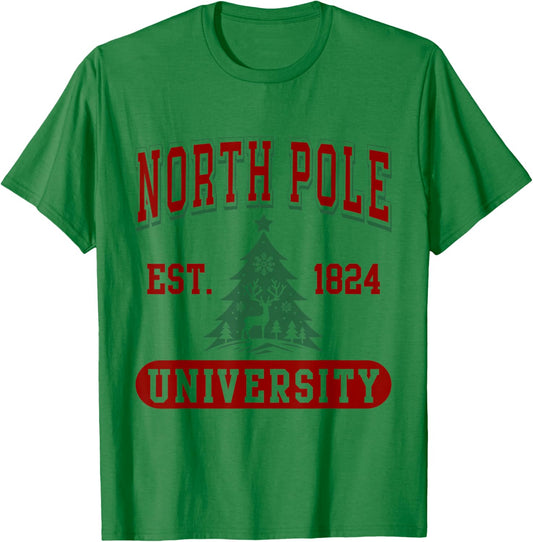 North Pole University Funny Christmas T-Shirt - T-Shirt | Irish Green