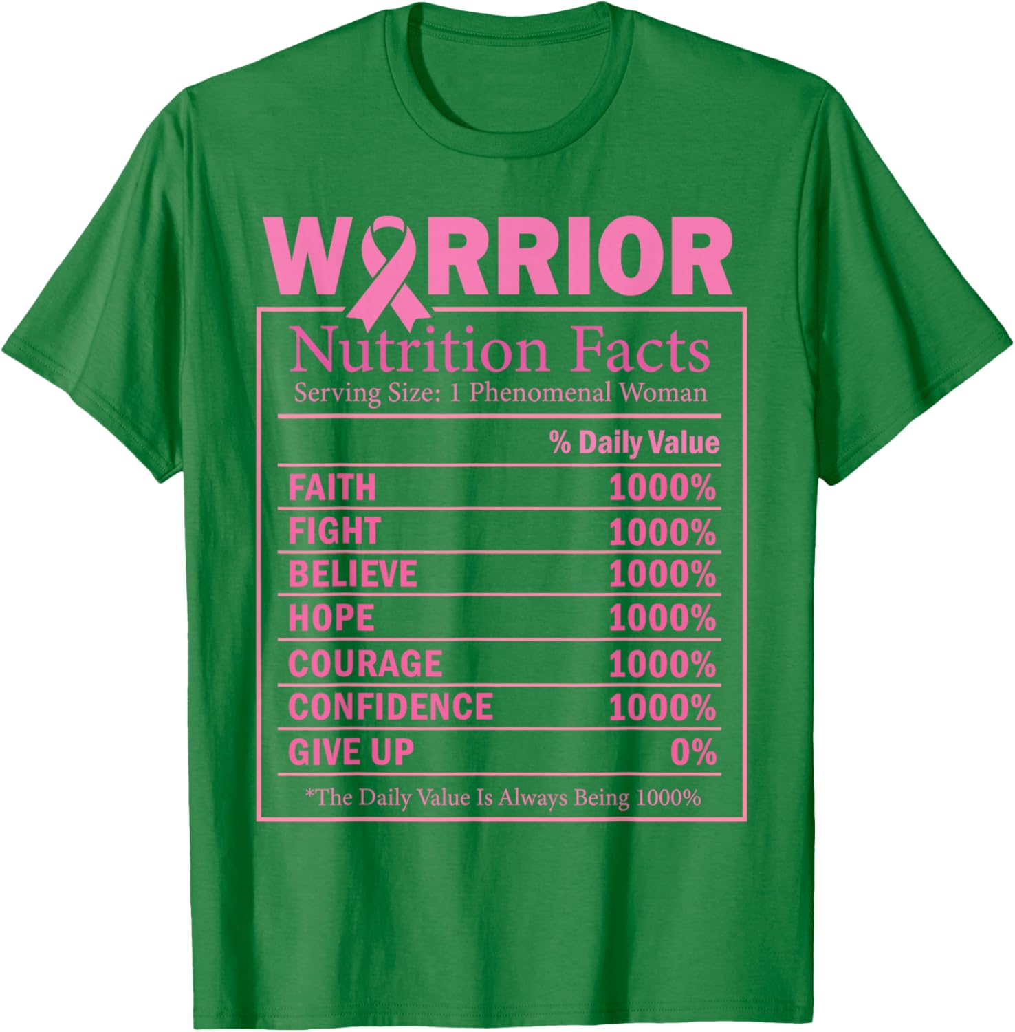 Warrior Nutrition Facts Breast Cancer Awareness T-Shirt - T-Shirt | Irish Green