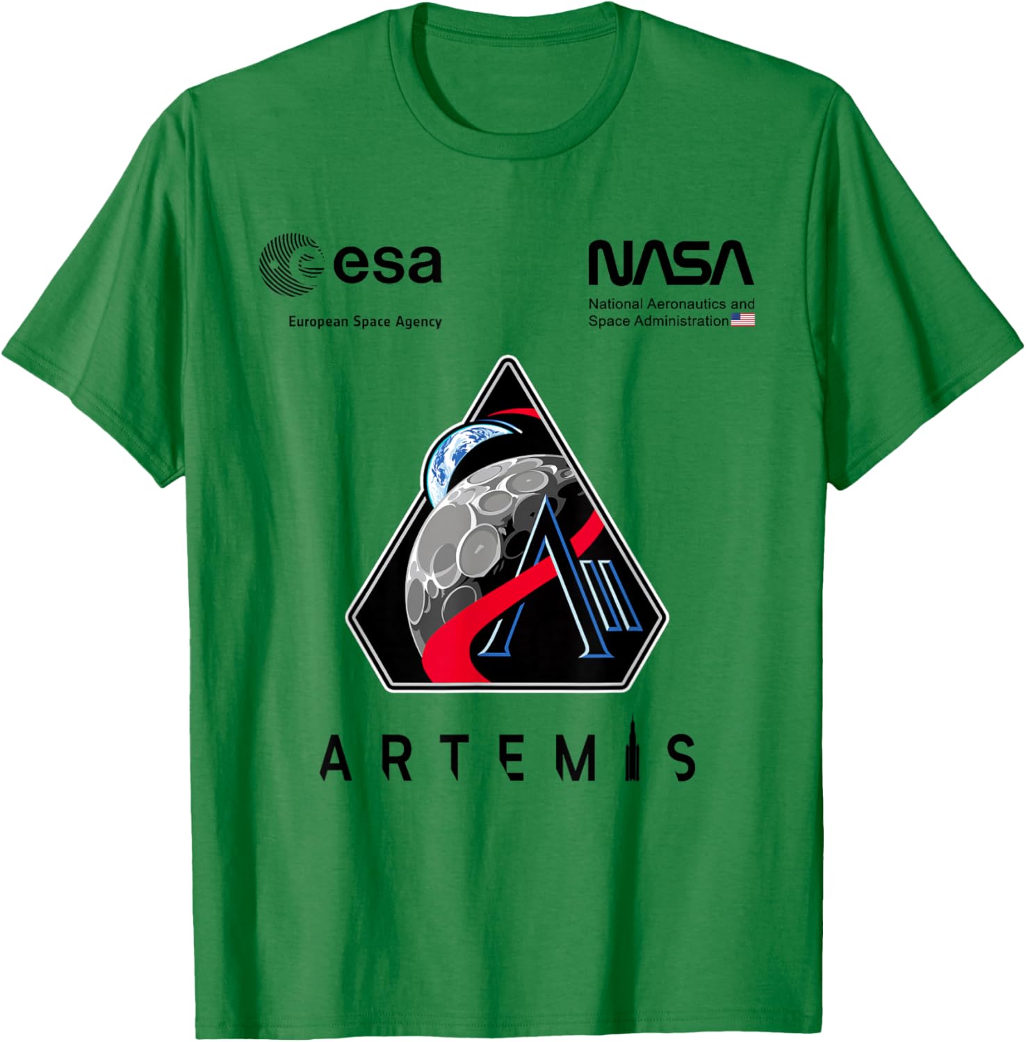 NASA Artemis II Mission Patch Worm und ESA Logo T-Shirt - T-Shirt | Irish Green